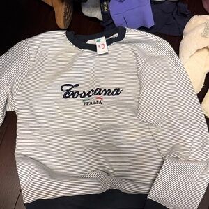 Toscana Italia Striped Crewneck Sweater - White/Navy